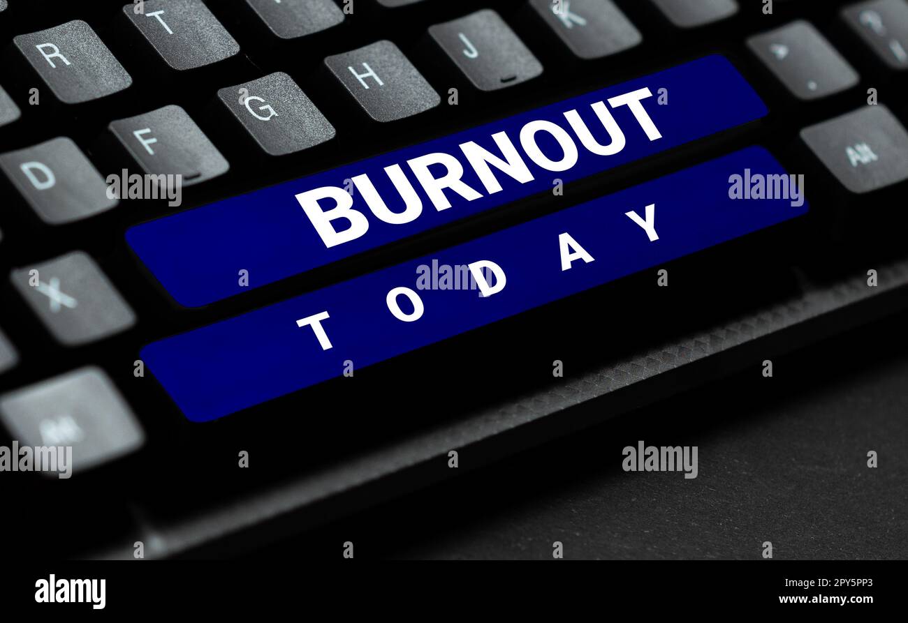 Scrittura a mano del testo Burnout. Parola per la sensibilità dell'esaurimento fisico ed impressionabile affaticamento cronico Foto Stock