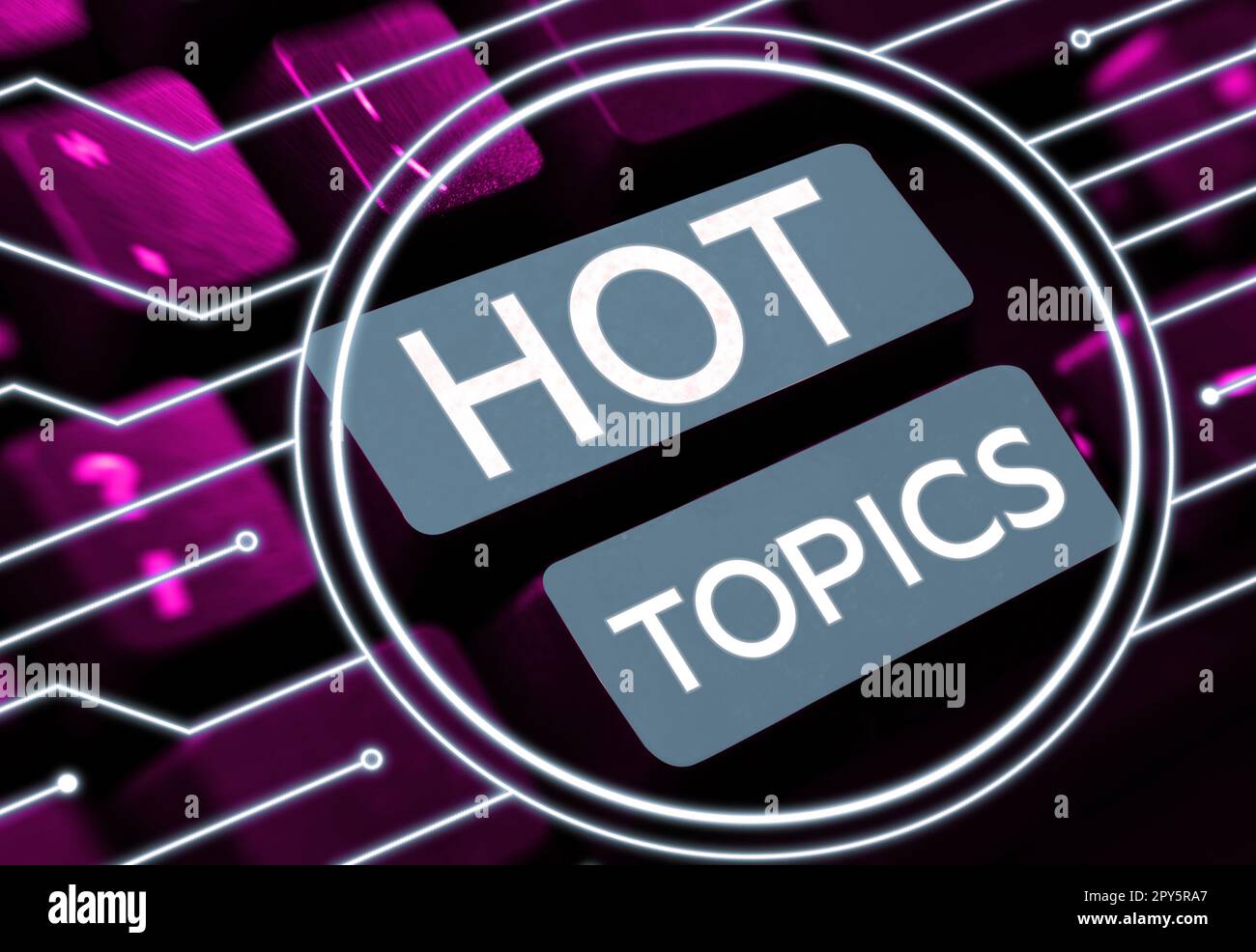 Firma che visualizza gli argomenti più importanti. Concetto di affari soggetto che molta gente sta discutendo e discutendo Foto Stock