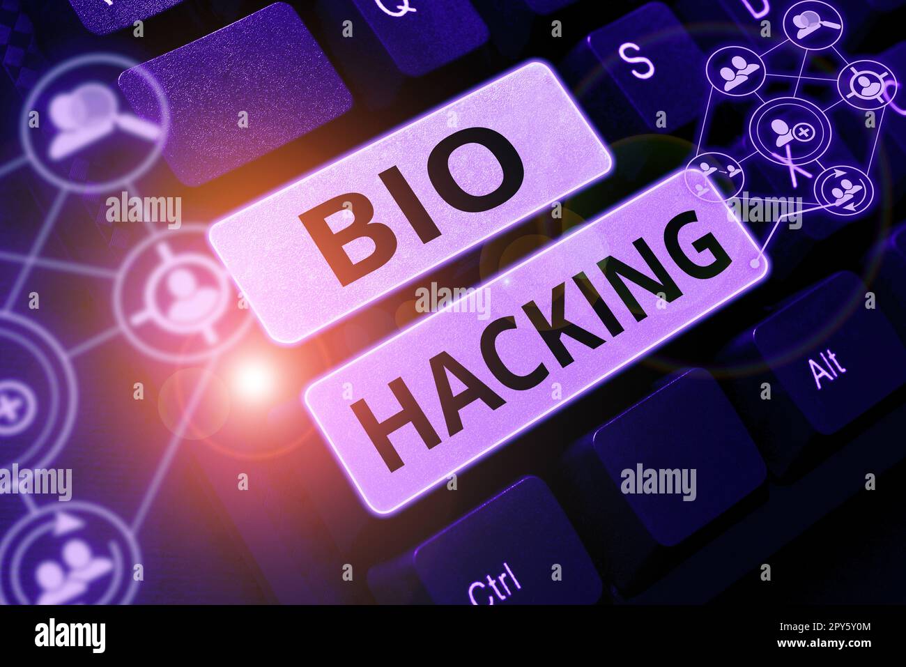 Cartello che mostra Bio Hacking. Parola per sfruttare sperimentalmente il materiale genetico senza riguardo agli standard etici Foto Stock