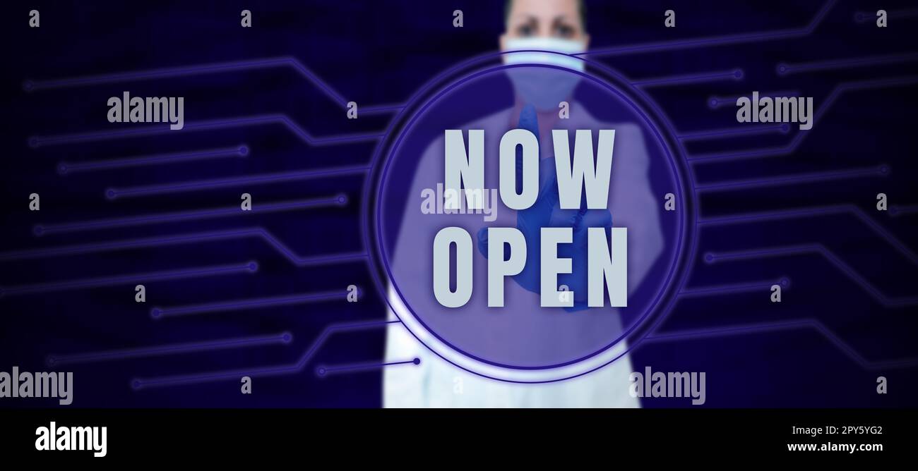 Testo che mostra l'ispirazione ora aperto. Parola per lasciare la porta o i finestrini non chiusi o esclusi in questo momento Foto Stock