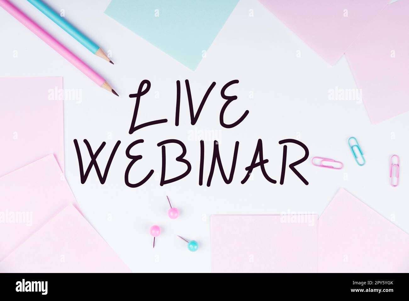 Seminario Web dal vivo sulla scrittura a mano di testo. Foto concettuale Seminario interattivo trasmesso sul web in tempo reale Foto Stock