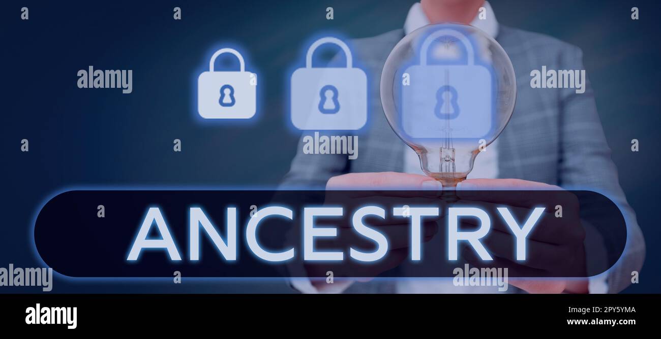 Scrittura a mano Ancestry testo. Panoramica aziendale la storia o il processo di sviluppo di un'idea o di uno stile di un oggetto fenomeno Foto Stock