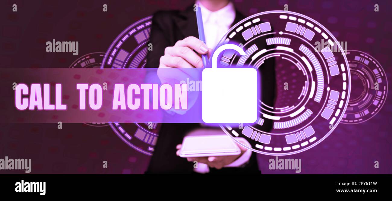 Firma scritta a mano Call to Action. Approccio aziendale incoraggiare il passaggio decisionale per far progredire la strategia di successo Foto Stock