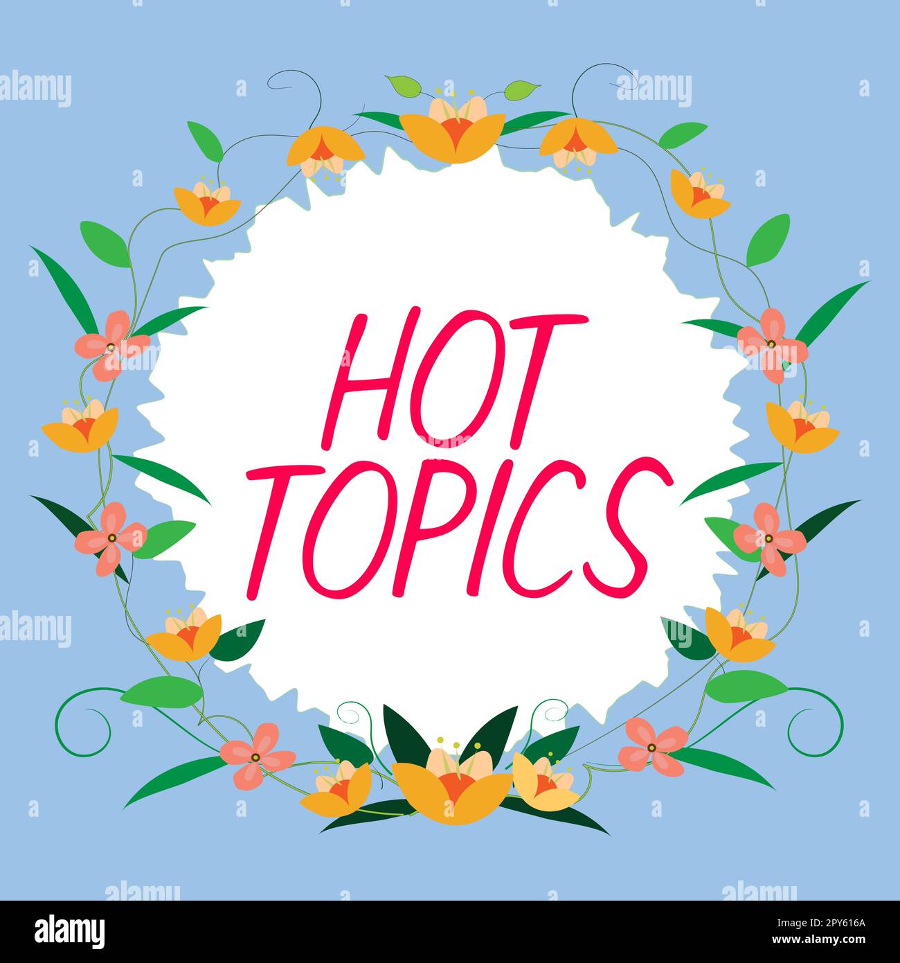 Scrittura a mano segno Hot Topics. Concetto di affari soggetto che molta gente sta discutendo e discutendo Foto Stock