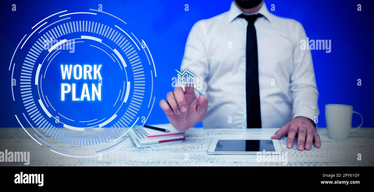 Piano di lavoro per la scrittura a mano di testo. Parola per progetto da realizzare e delinea come sarà fatto Foto Stock