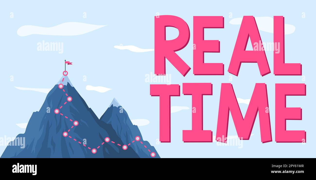 Segno di scrittura a mano in tempo reale. Foto concettuale il tempo effettivo durante il quale si verifica un processo o un evento Foto Stock