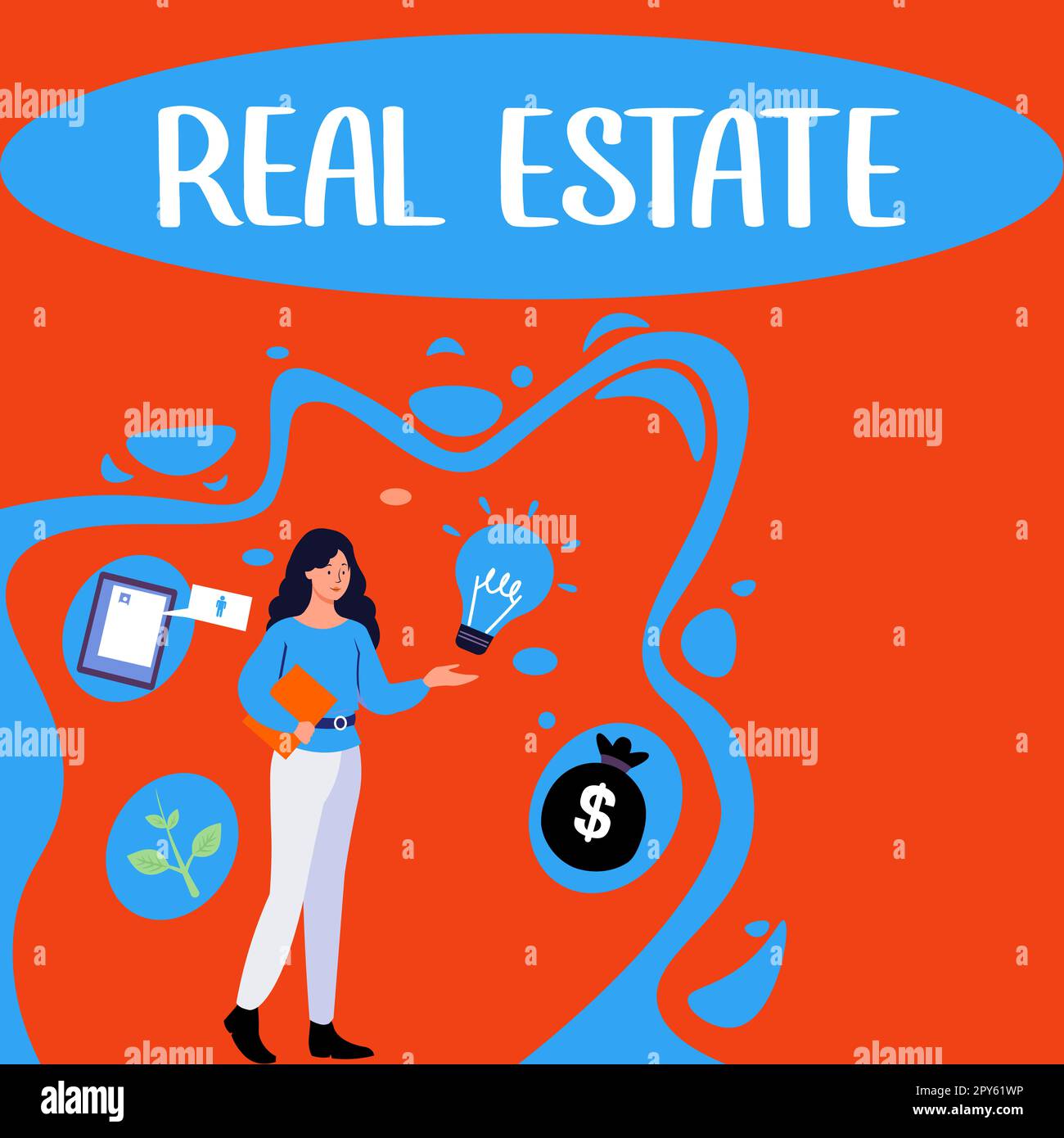 Cartello di testo che mostra il bene immobile. Foto concettuale la proprietà costituita da terreni e gli edifici su di esso Foto Stock