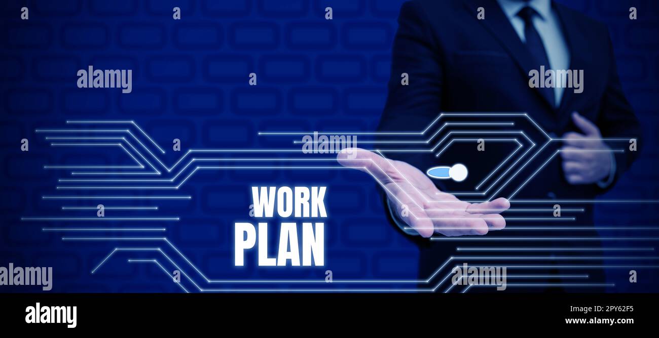 Piano di lavoro per la visualizzazione concettuale. Parola per progetto da realizzare e delinea come sarà fatto Foto Stock