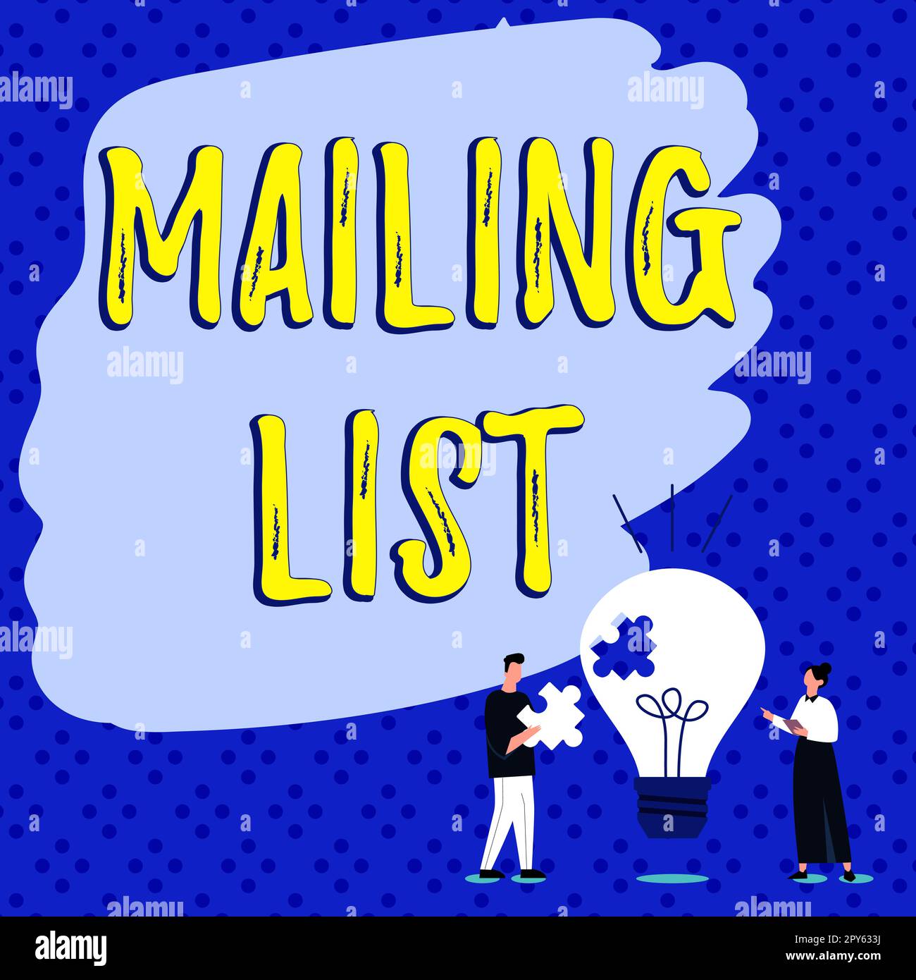 Scrittura a mano di testo Mailing List. Lista generale di affari delle persone che si abbonano ad una distribuzione spedente periodica Foto Stock