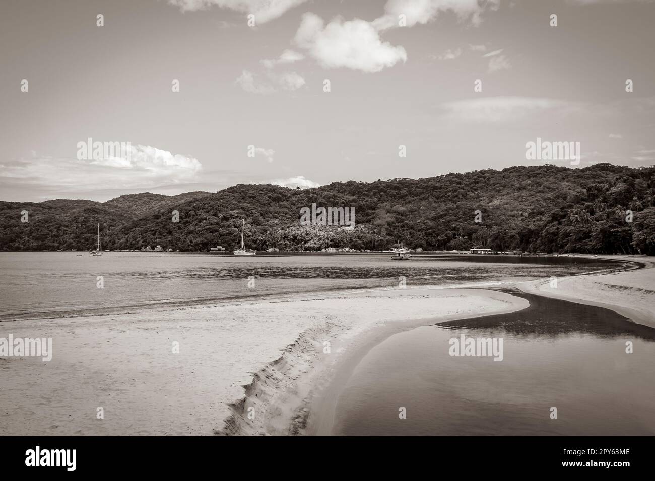 Mangrovie e Pooso spiaggia sull'isola tropicale Ilha Grande Brasile. Foto Stock