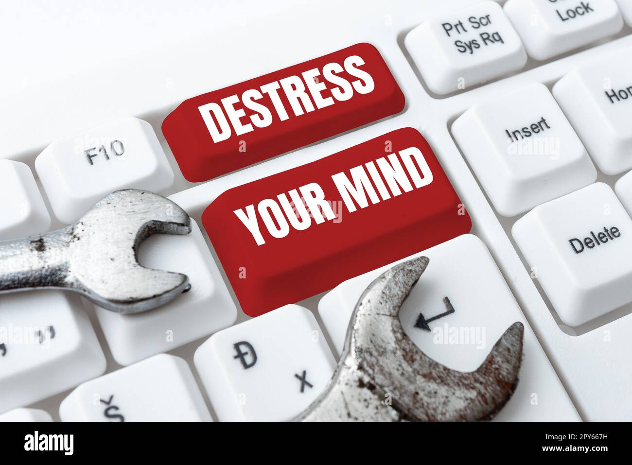 Testo scritto a mano Destress la vostra mente. Approccio aziendale per rilasciare la tensione mentale, ridurre lo stress Foto Stock
