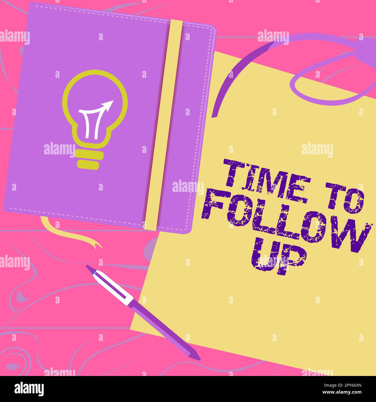 Didascalia di testo che presenta il tempo di follow-up. Vetrina aziendale richiesta dell'attività precedente o continuazione delle informazioni Foto Stock