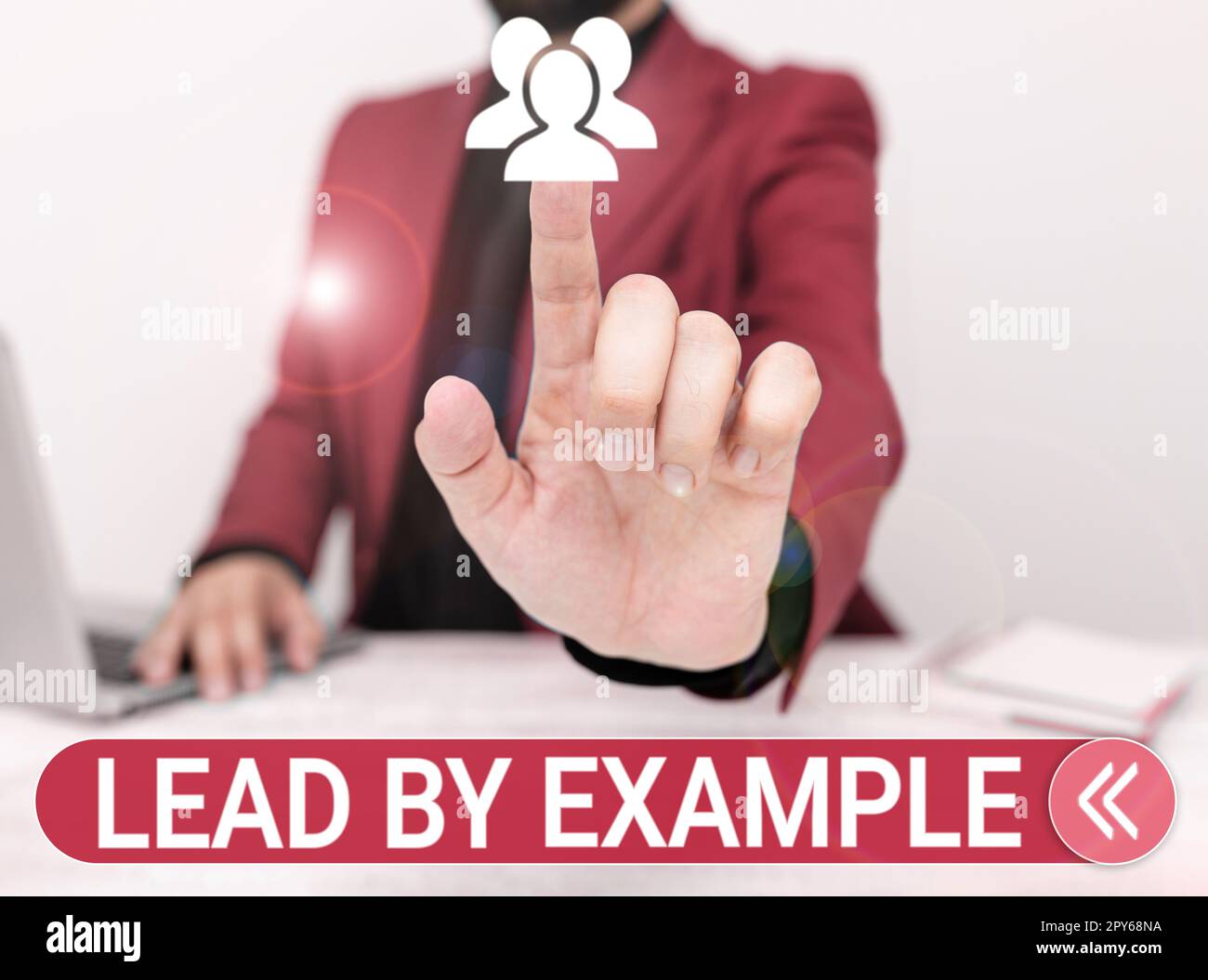 Visualizzazione concettuale Lead by Example. Parola per essere un leader mentore seguire le regole dare esempi Coach Foto Stock