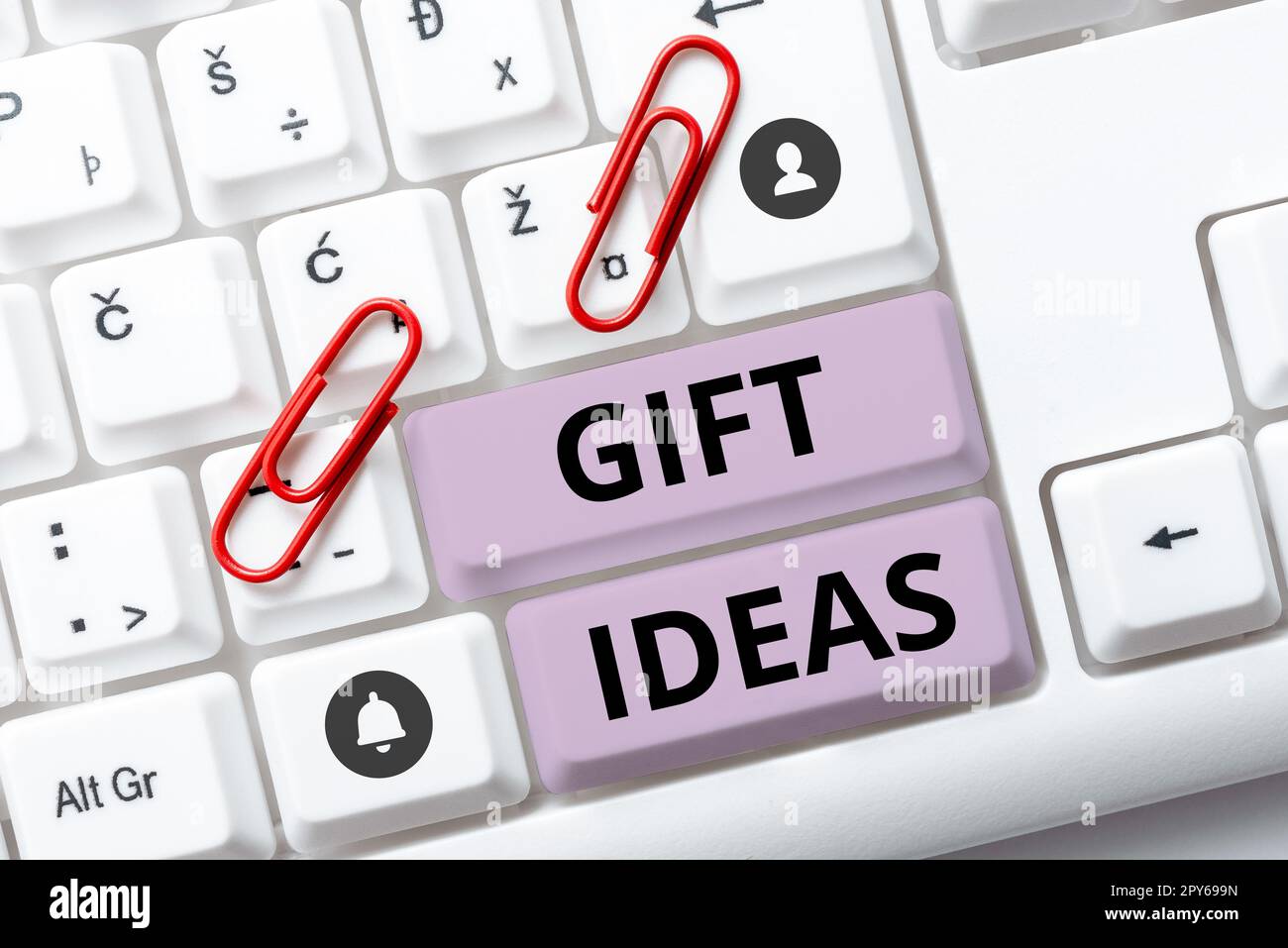 Testo scritto a mano idee regalo. Concetto del Internet un pensiero o un suggerimento per dare un regalo a qualcuno Foto Stock