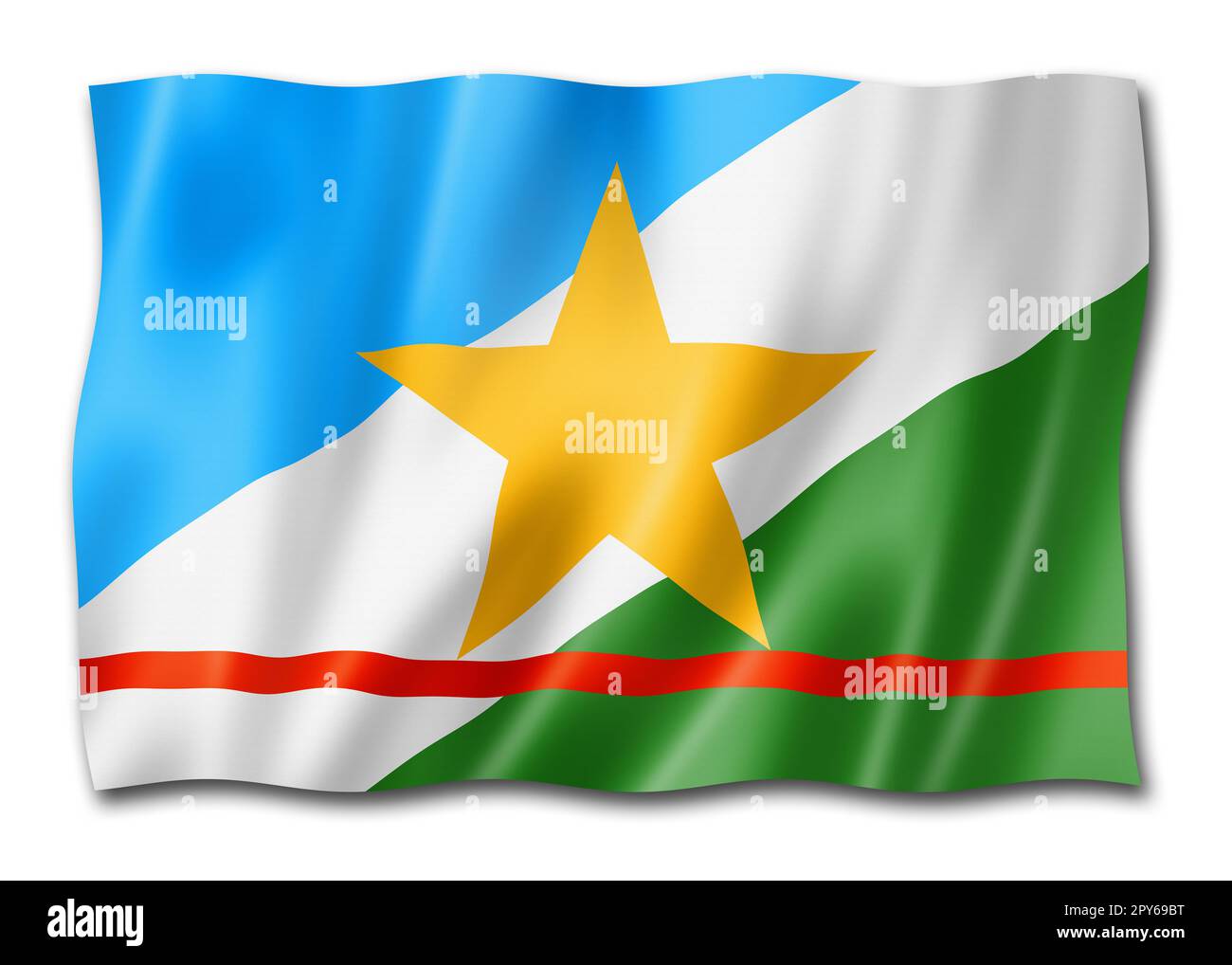 Bandiera di stato di Roraima, collezione di bandiere sventolanti del Brasile. 3D illustrazione Foto Stock
