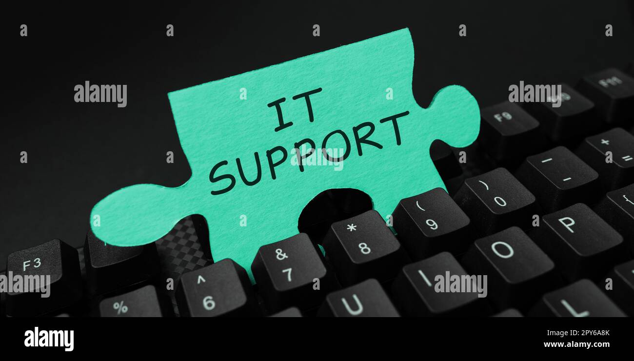 Supporto IT per didascalie concettuali. Vetrina aziendale supporto di prestito sulle tecnologie informatiche e sui relativi problemi Foto Stock