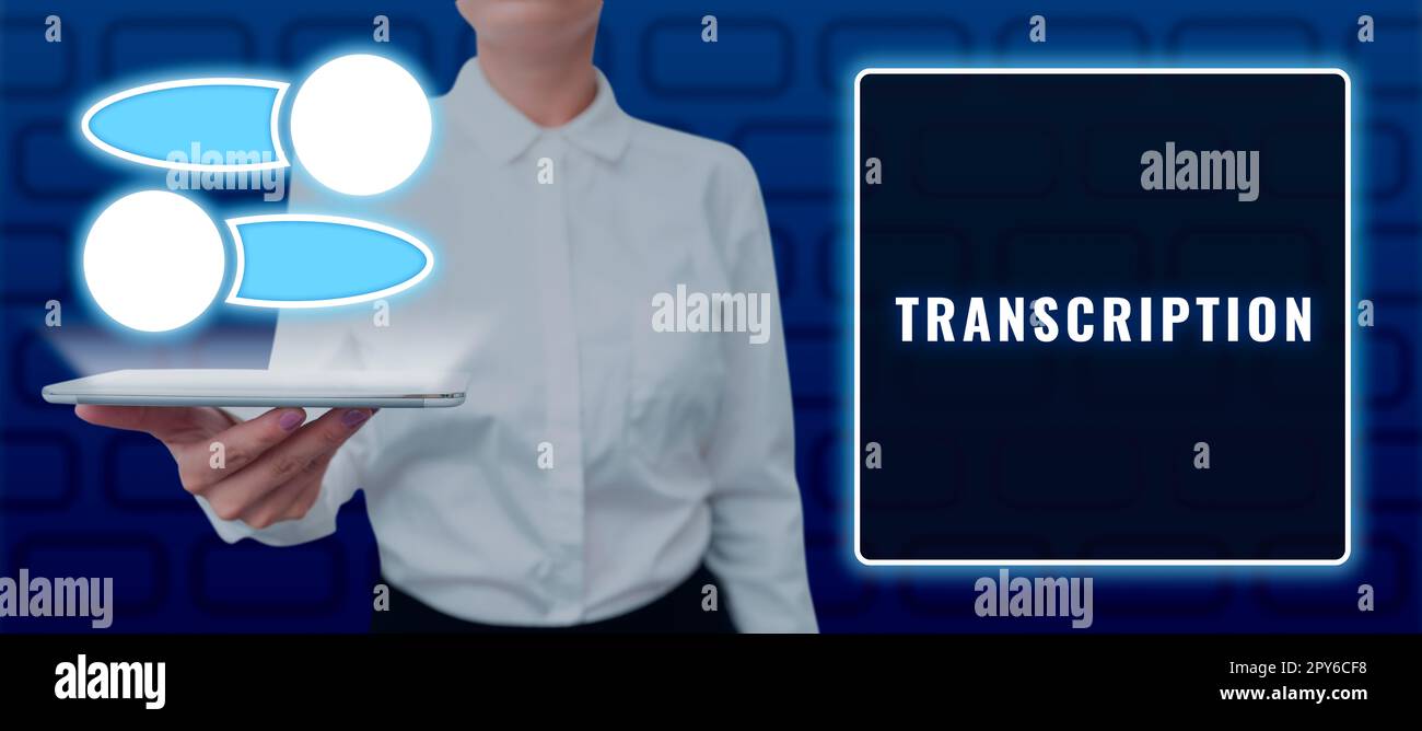 Trascrizione del testo scritto a mano. Word per la versione scritta o stampata di qualcosa Copia cartacea dell'audio Foto Stock