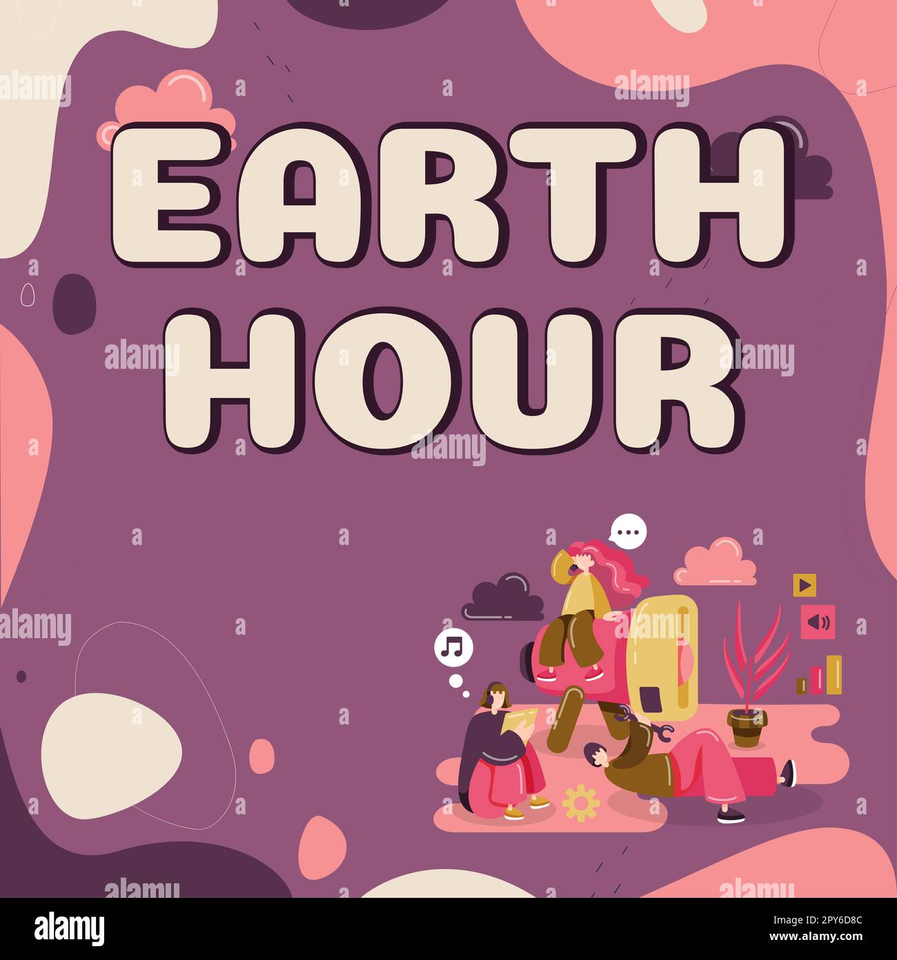 Didascalia di testo che presenta l'ora terrestre. Parola per il movimento globale per chiedere maggiori azioni sul cambiamento climatico Foto Stock