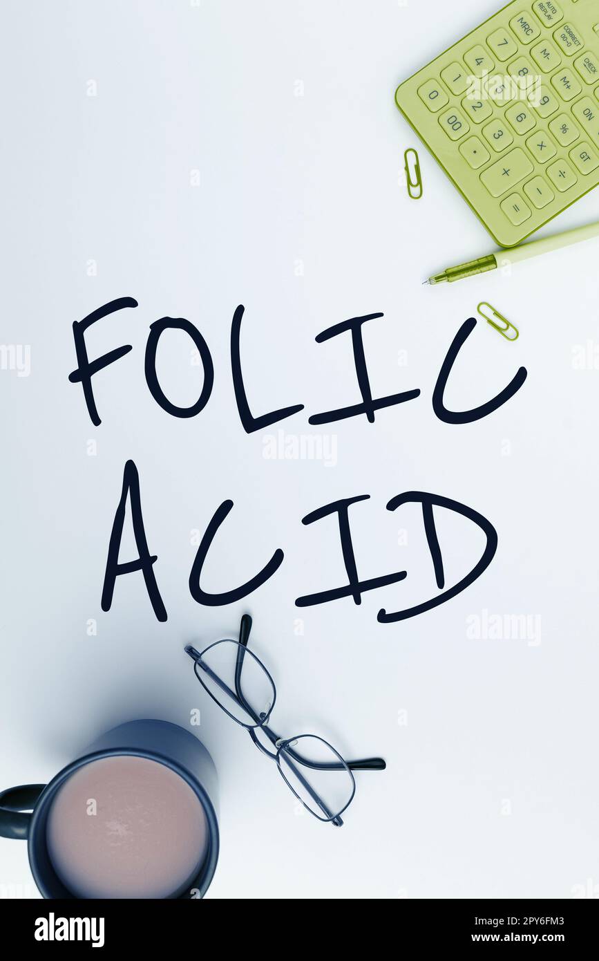 Visualizzazione concettuale acido folico. Business concept Vitamina necessaria per la normale produzione di globuli rossi Foto Stock