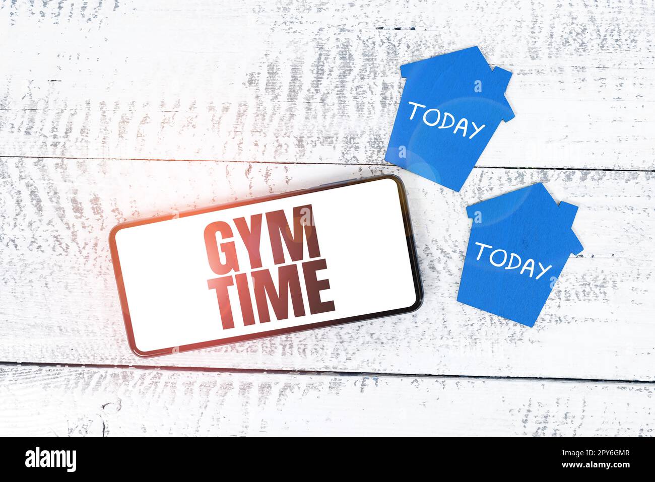 Segno di scrittura a mano Gym Time. Parola per una motivazione per cominciare ad esercitarsi fuori fare le esercitazioni idoneità Foto Stock