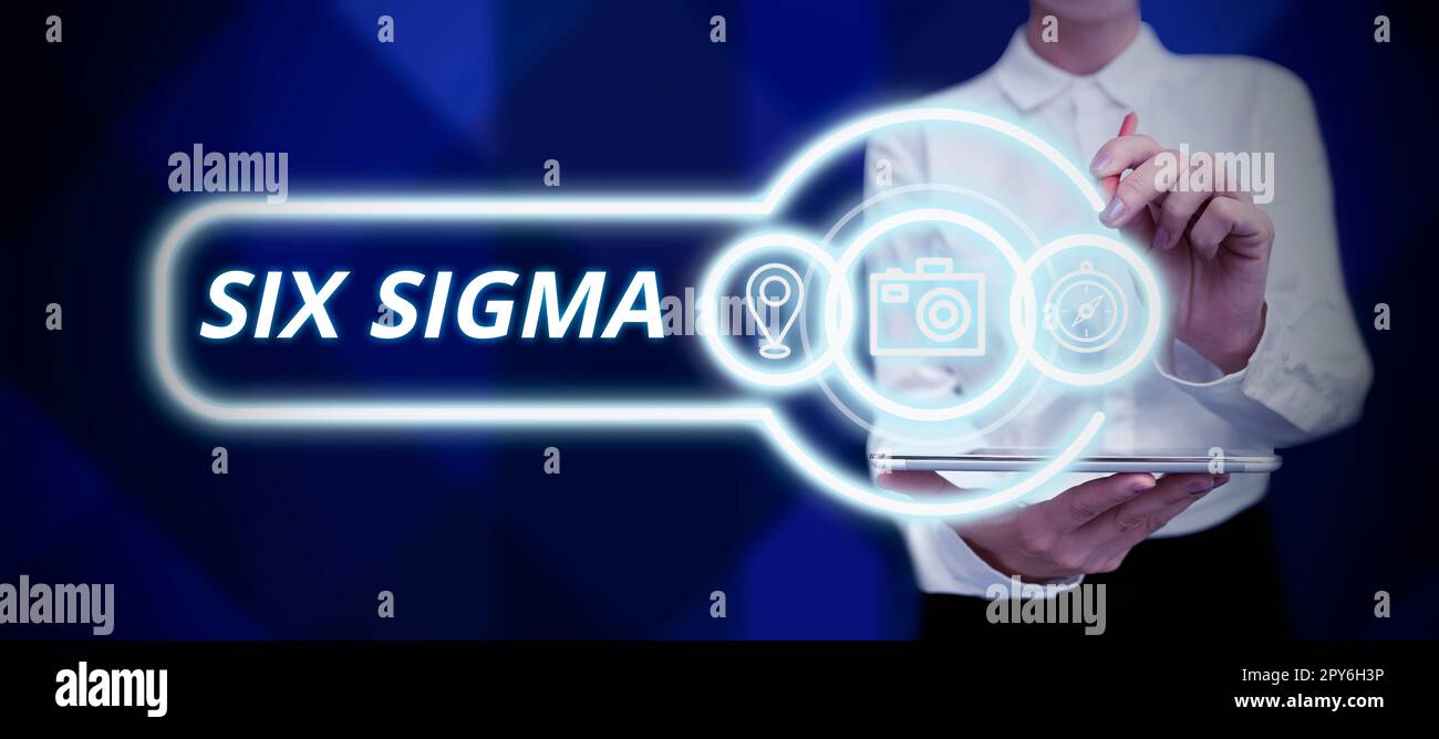 Visualizzazione concettuale Six Sigma. Panoramica aziendale tecniche di gestione per migliorare i processi aziendali Foto Stock