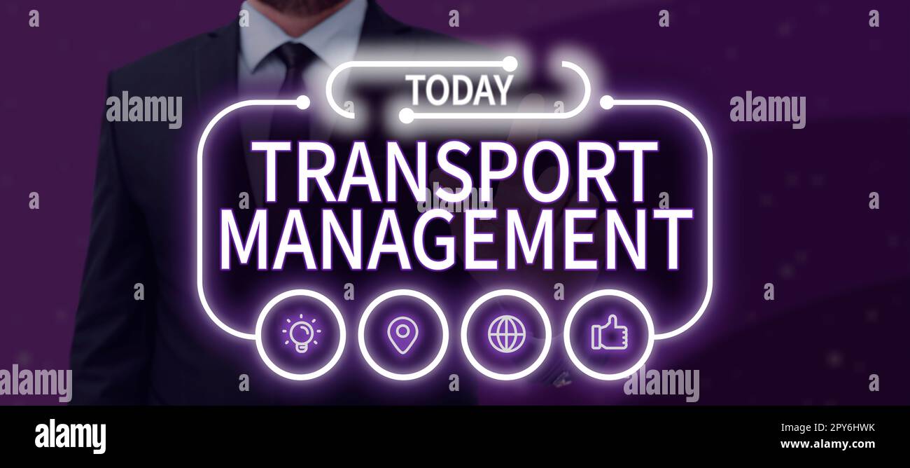 Testo che mostra Inspiration Transport Management. Parola per la gestione degli aspetti della manutenzione e delle operazioni del veicolo Foto Stock