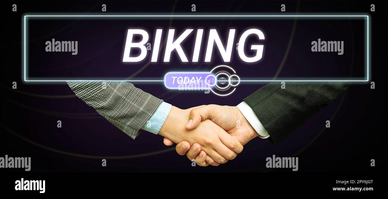 Didascalia concettuale Biking. Parola per andare in bicicletta o in moto pacchetto delivering Individual Sport Foto Stock