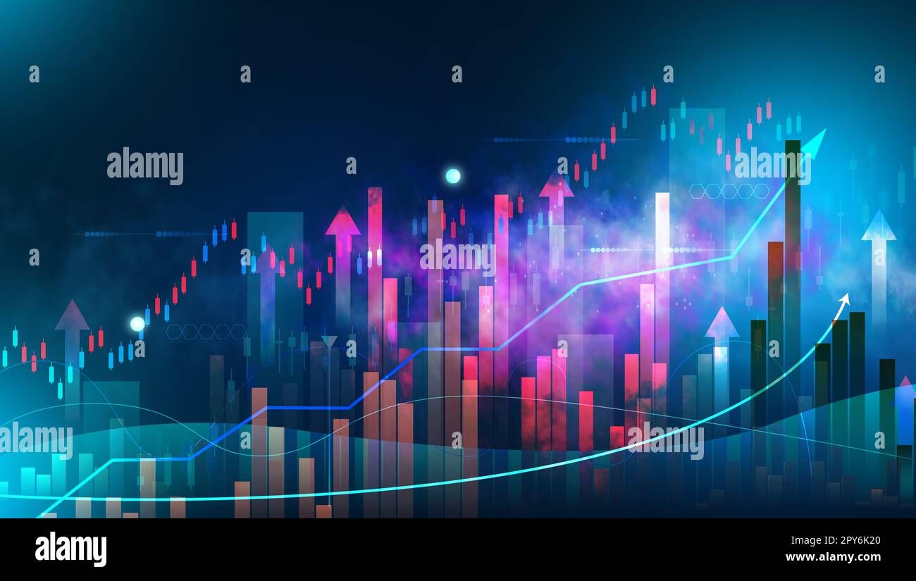 Grafico finanziario con indicatori di crescita, dinamica di crescita nel business. Margine elevato Foto Stock