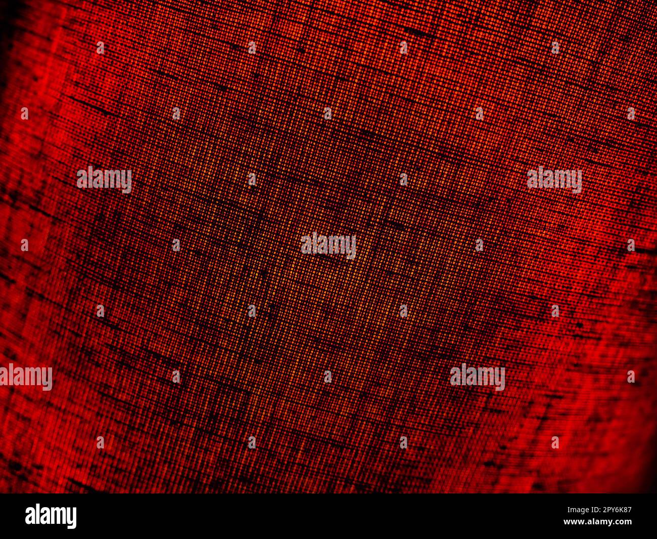 Sfondo rosso astratto in tessuto. Immagine macro. Tessitura di fosse colorate da rubinetto con ombre nere e vignette. Sfondo per Natale, Capodanno, San Valentino Foto Stock