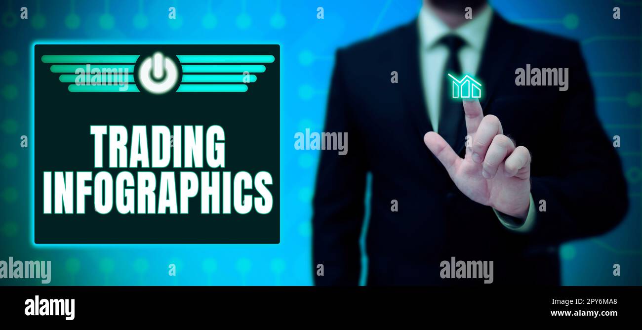Ispirazione che mostra segno Trading Infoggraphics. Rappresentazione visiva concettuale di informazioni o dati commerciali Foto Stock