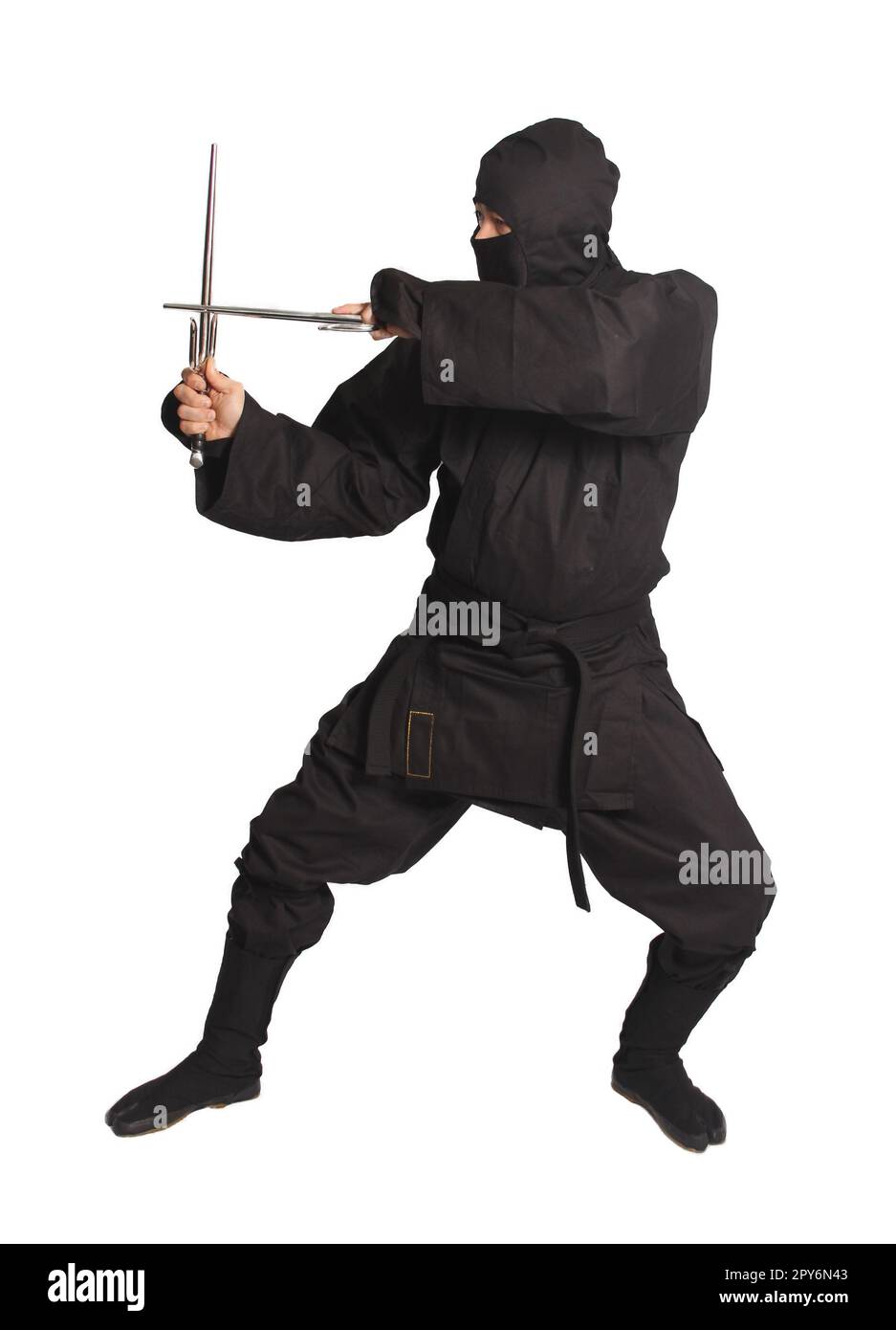 Uomo asiatico che indossa l'uniforme Ninja Martial Arts Foto Stock