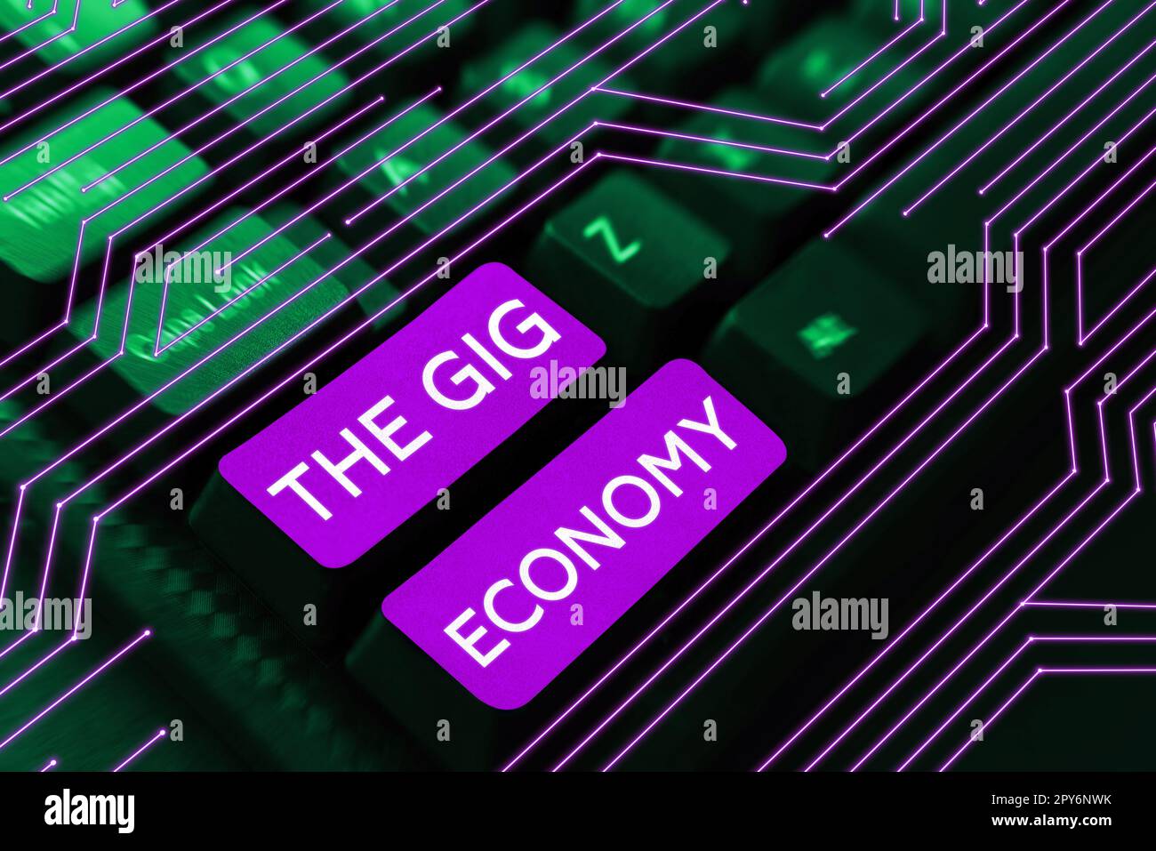 Cartello che mostra la Gig Economy. Business Concept mercato dei contratti a breve termine lavoro indipendente temporaneo Foto Stock