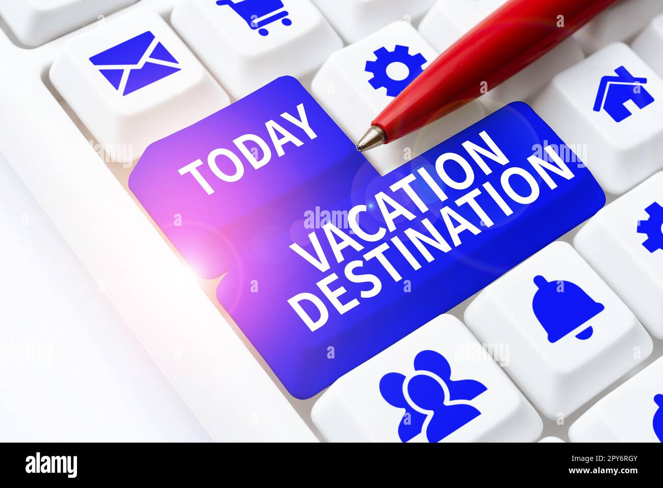 Scrittura visualizzazione testo destinazione vacanza. Idea di lavoro un luogo dove le persone vanno per vacanza o relax Foto Stock