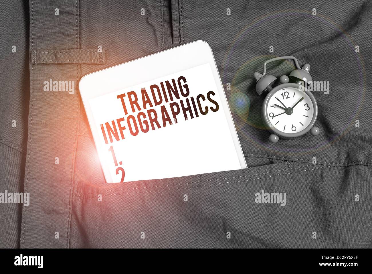 Didascalia di testo che presenta infografiche di trading. Termine per la rappresentazione visiva di informazioni o dati commerciali Foto Stock