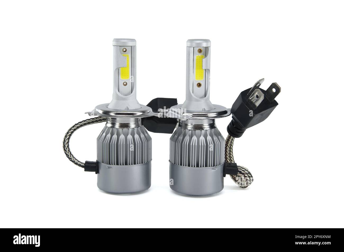 Veicoli H4 lampadine dei fari a LED isolate su bianco Foto Stock