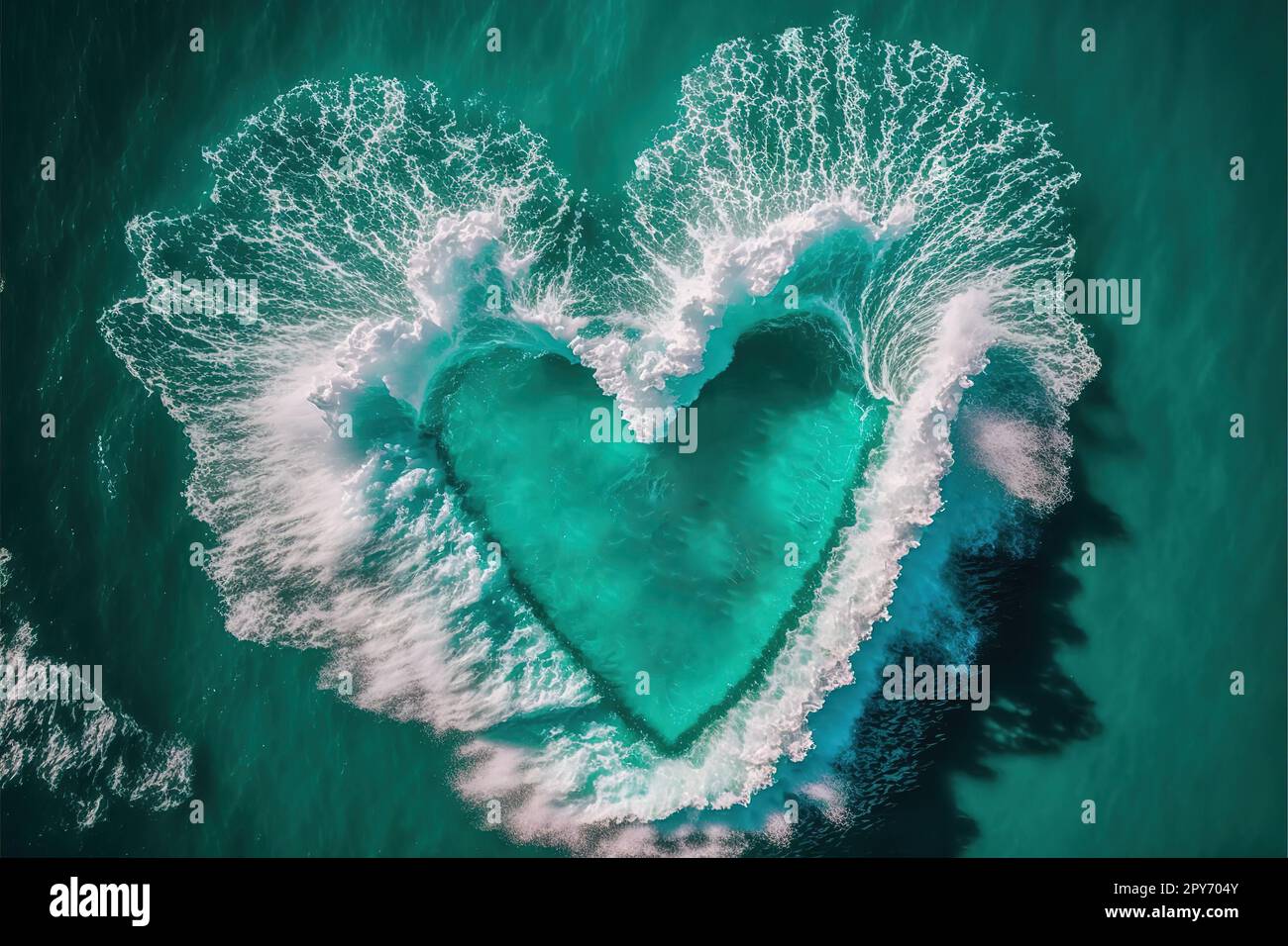 Vista aerea della traccia a forma di cuore sul mare blu turchese. Foto Stock