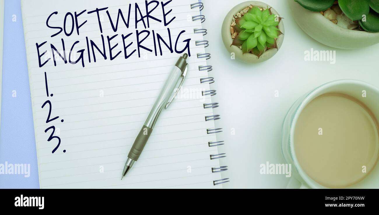 Scrittura a mano di testo Software Engineering. Parola per lo sviluppo del programma in un approccio sistematico quantificabile Foto Stock