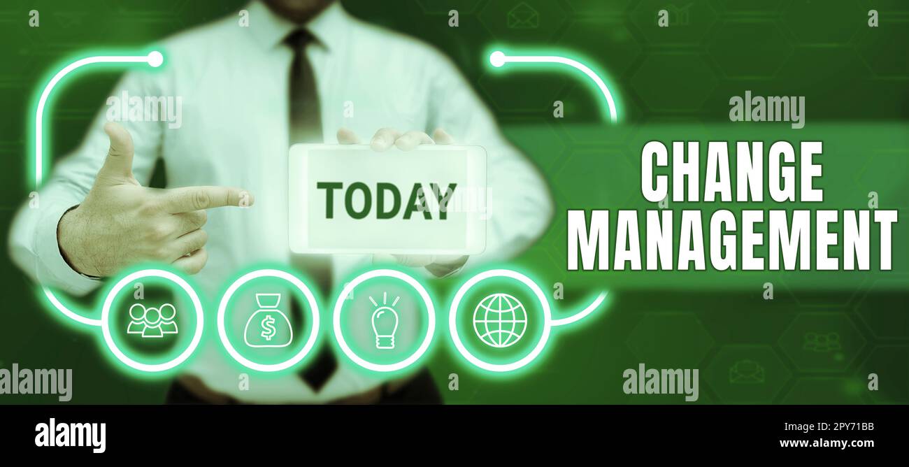 Scrittura con visualizzazione del testo Change Management. Vetrina aziendale Sostituzione della leadership in un'organizzazione nuove politiche Foto Stock