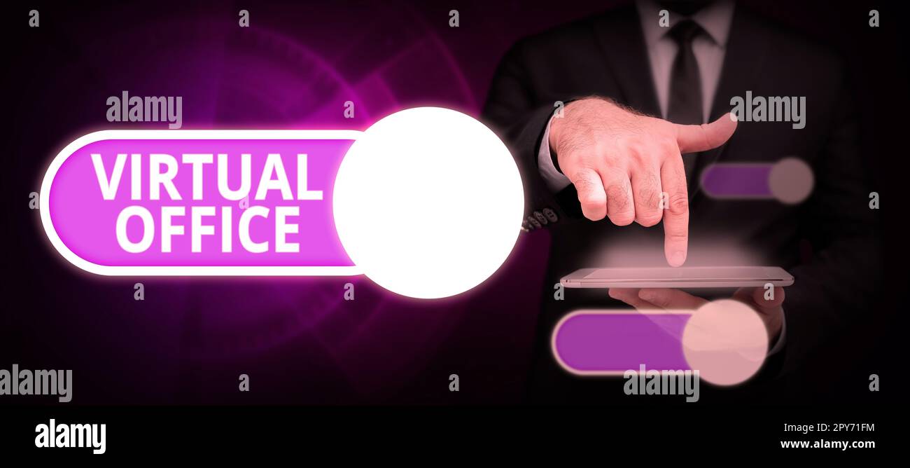 Didascalia concettuale Ufficio virtuale. Concetto Internet ambiente di lavoro mobile dotato di collegamenti di telecomunicazione Foto Stock
