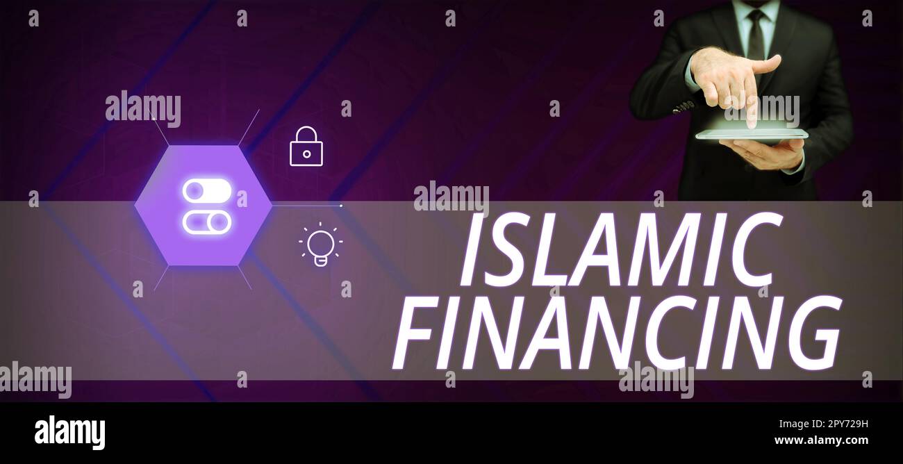 Scrittura mostrando testo finanziamento islamico. Parola per attività bancaria e investimenti che rispettano la sharia Foto Stock