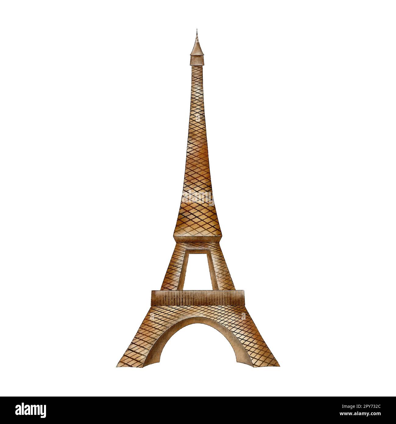 Acquerello Torre Eiffel a Parigi. Torre di Parigi, punto di riferimento turistico. Attrazione turistica francese. Elemento di design disegnato a mano per cartoline, poster Foto Stock