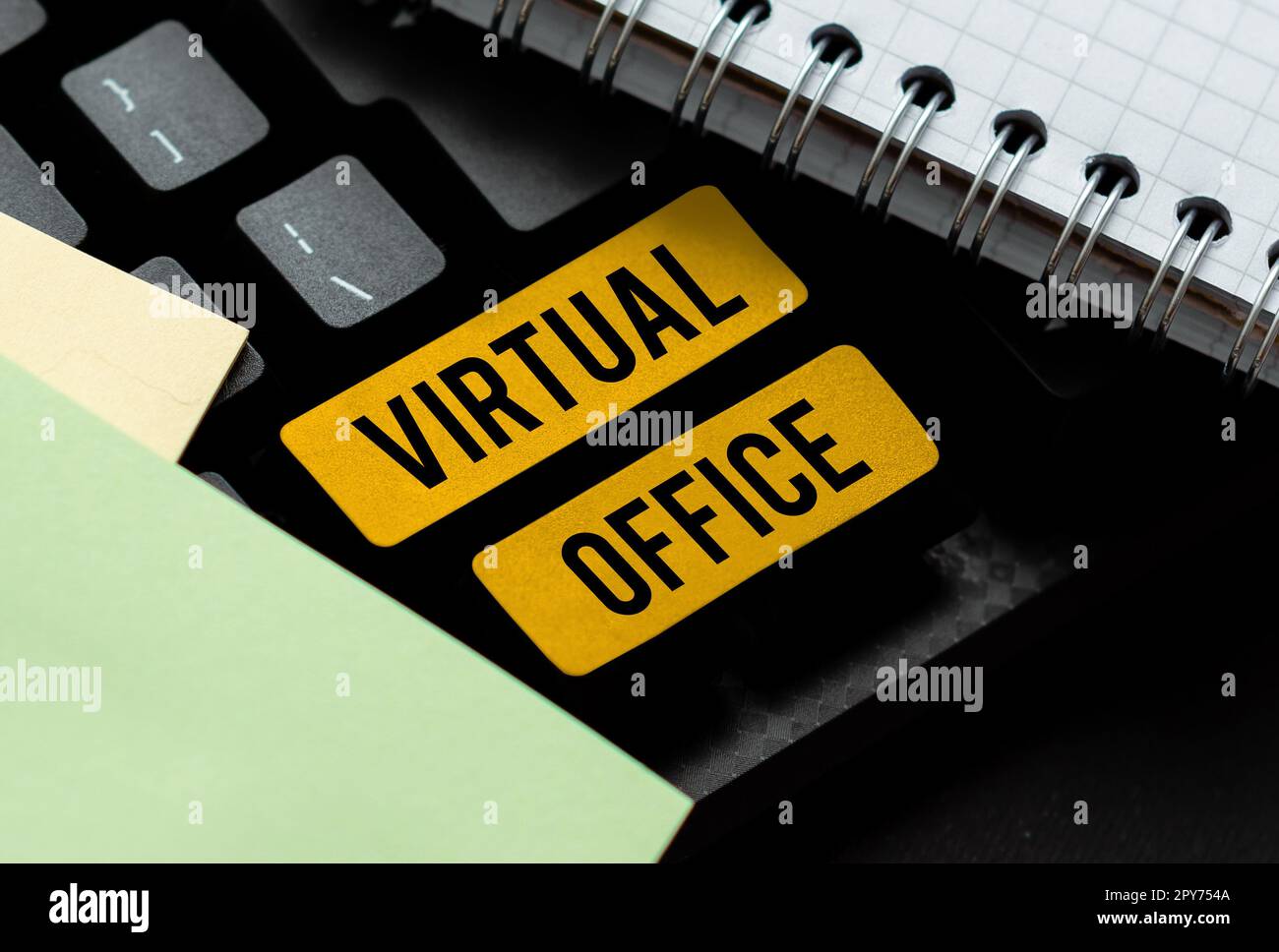 Ispirazione che mostra il segno Ufficio virtuale. Concetto Internet ambiente di lavoro mobile dotato di collegamenti di telecomunicazione Foto Stock