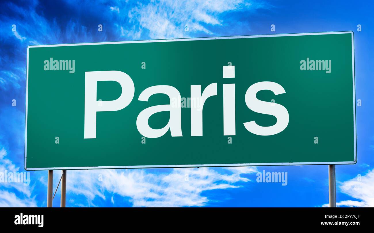 Cartello stradale che informa dell'ingresso alla città di Parigi Foto Stock
