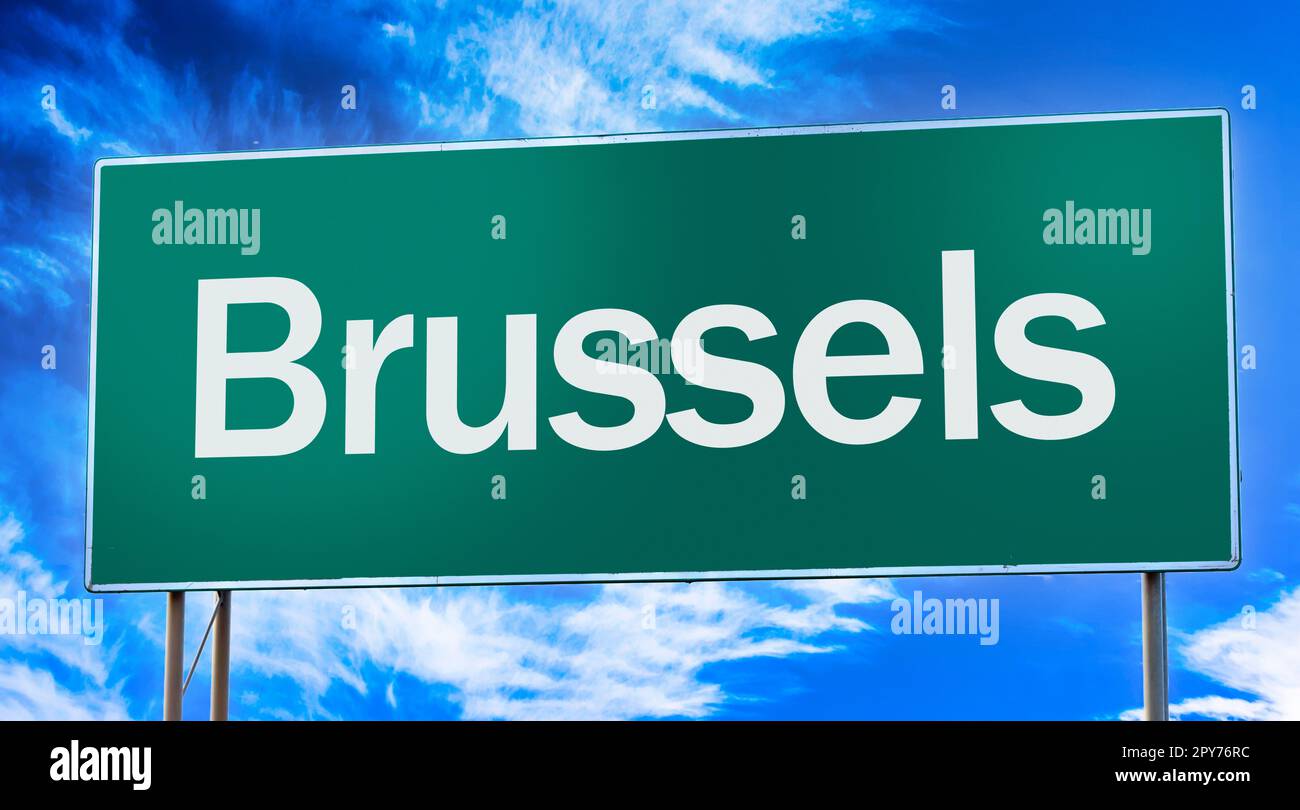 Cartello stradale che informa dell'ingresso alla città di Bruxelles Foto Stock