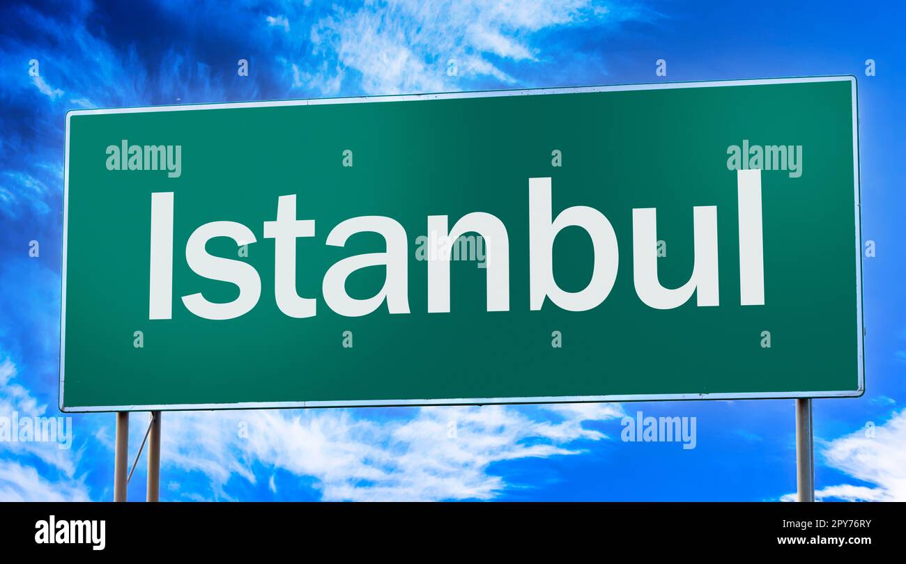 Cartello stradale che informa dell'ingresso alla città di Istanbul Foto Stock