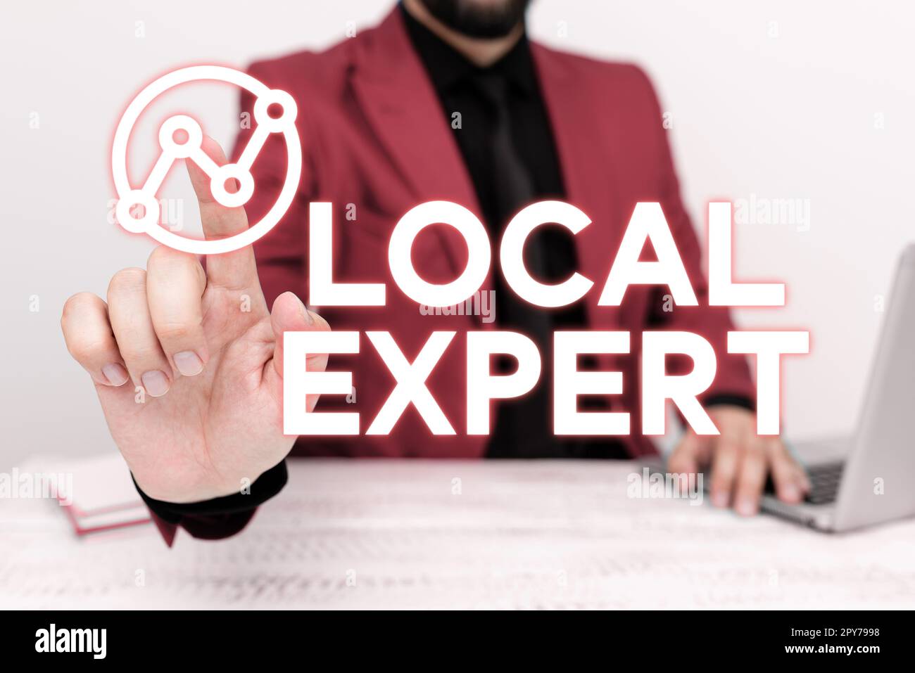 Iscriviti visualizzando esperto locale. Word for offre competenza ed assistenza nella prenotazione di eventi in loco Foto Stock