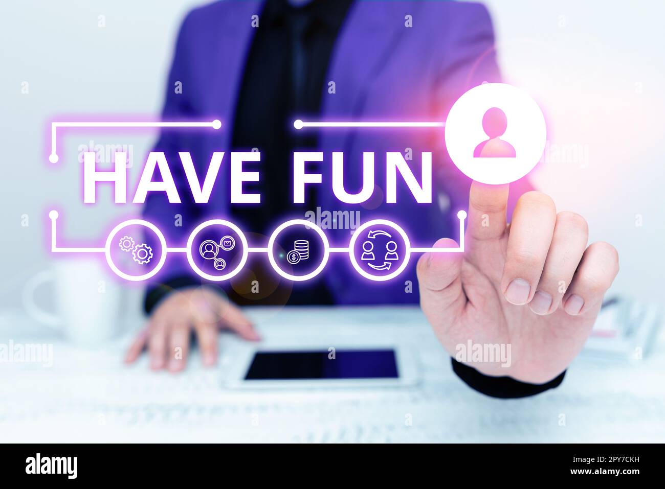 Scrittura a mano del testo Buon divertimento. L'idea di affari augura a qualcuno il tempo buono e piacevole quando fanno qualcosa Foto Stock