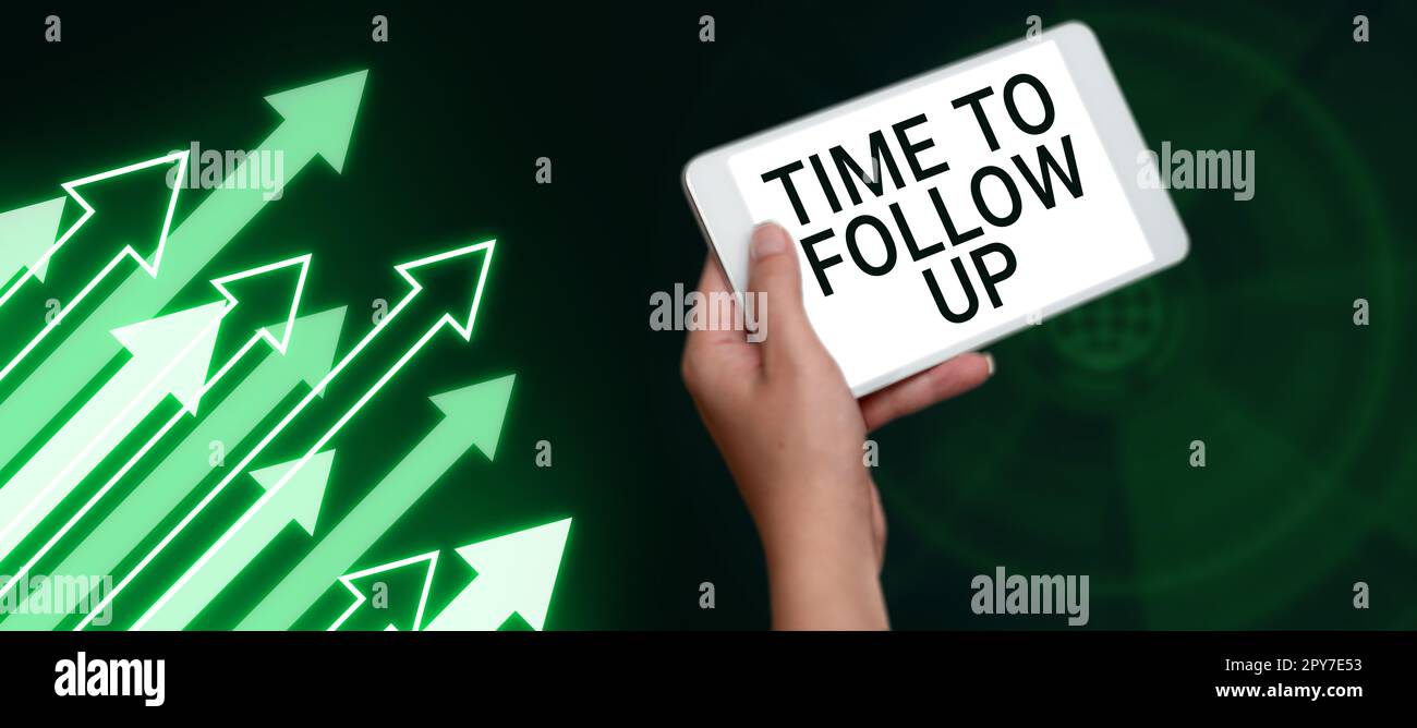 Tempo di visualizzazione concettuale per il follow-up. Vetrina aziendale richiesta dell'attività precedente o continuazione delle informazioni Foto Stock