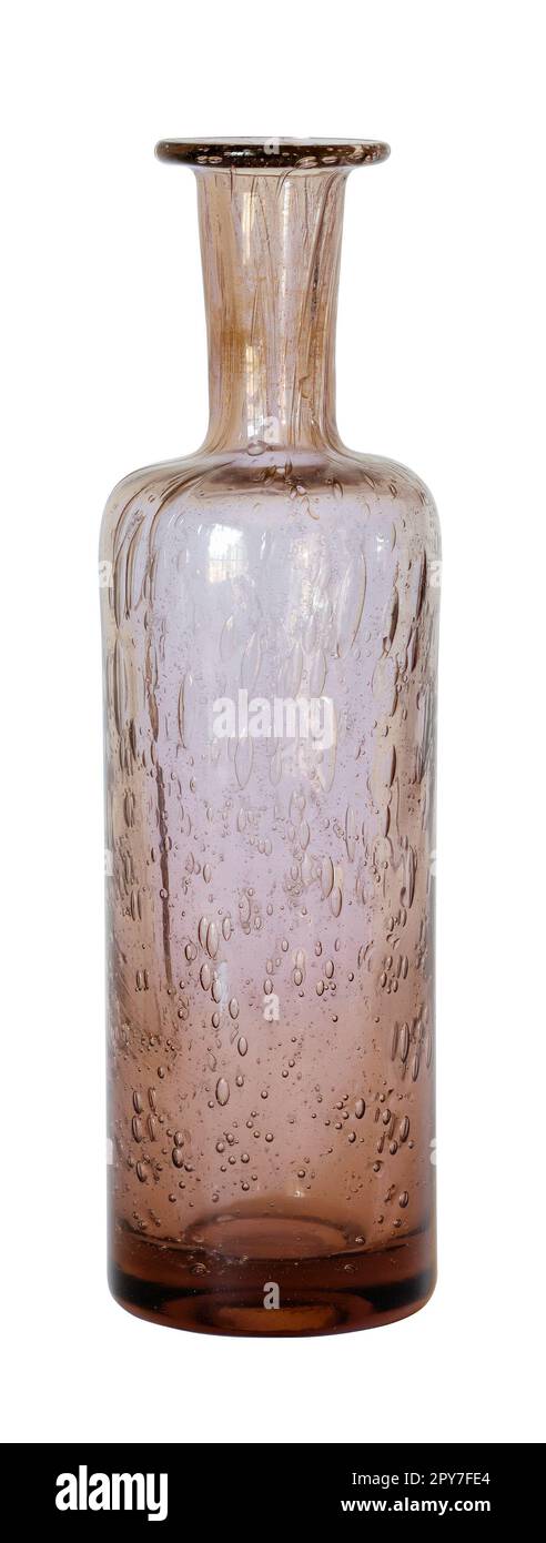 Bottiglia francese in vetro a bolla rosa isolata su fondo bianco Foto Stock