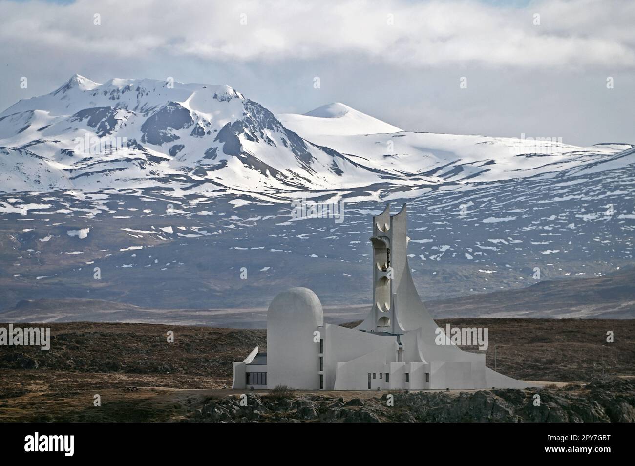 Kirche Stykisholmkirkja in Stykisholmur im Norden der Halbinsel Snaefelsness, Island. Foto Stock